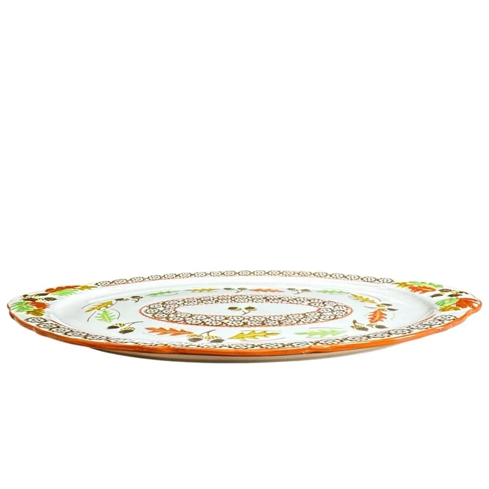 Temptations Old World Orange Acorn & Leaves Thanksgiving 18x11 Oval Serving Tray